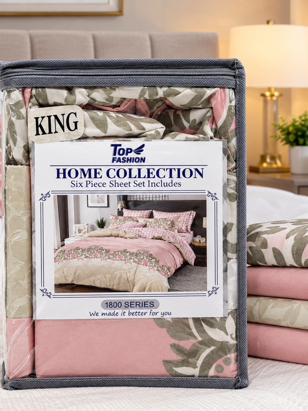 King Sheet Set in Pink & Green Floral